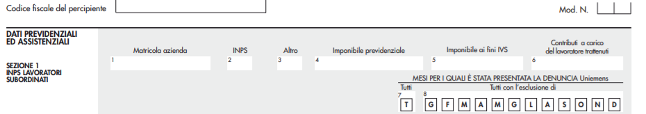 Dati previdenziali e assistenziali CU