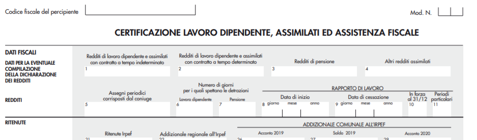 Dati fiscali CU