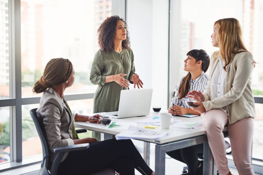 Manager,,Training,And,Group,Of,Business,Women,In,Meeting,,Coaching